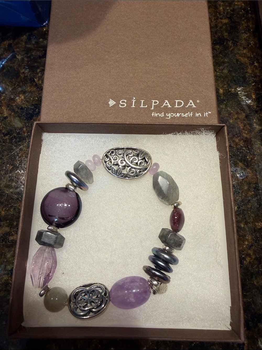 Silpada Purple and Gray Mixed Gemstone Beaded Bracelet
